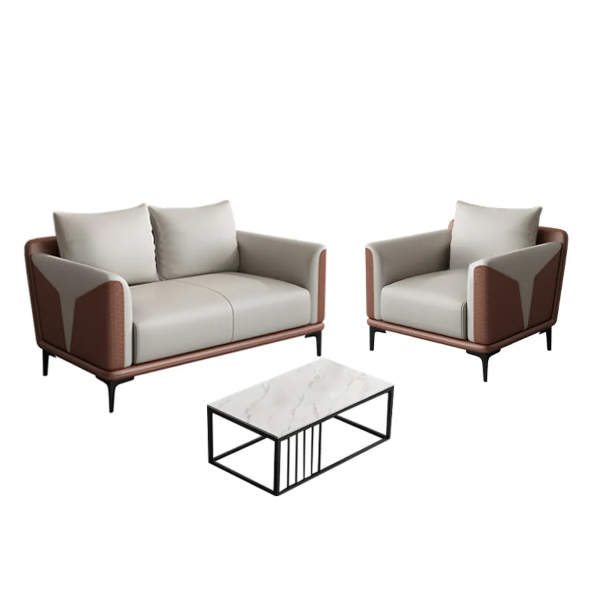 Grey Faux Leather Upholstered Back Sofa Seating Group Image - 19