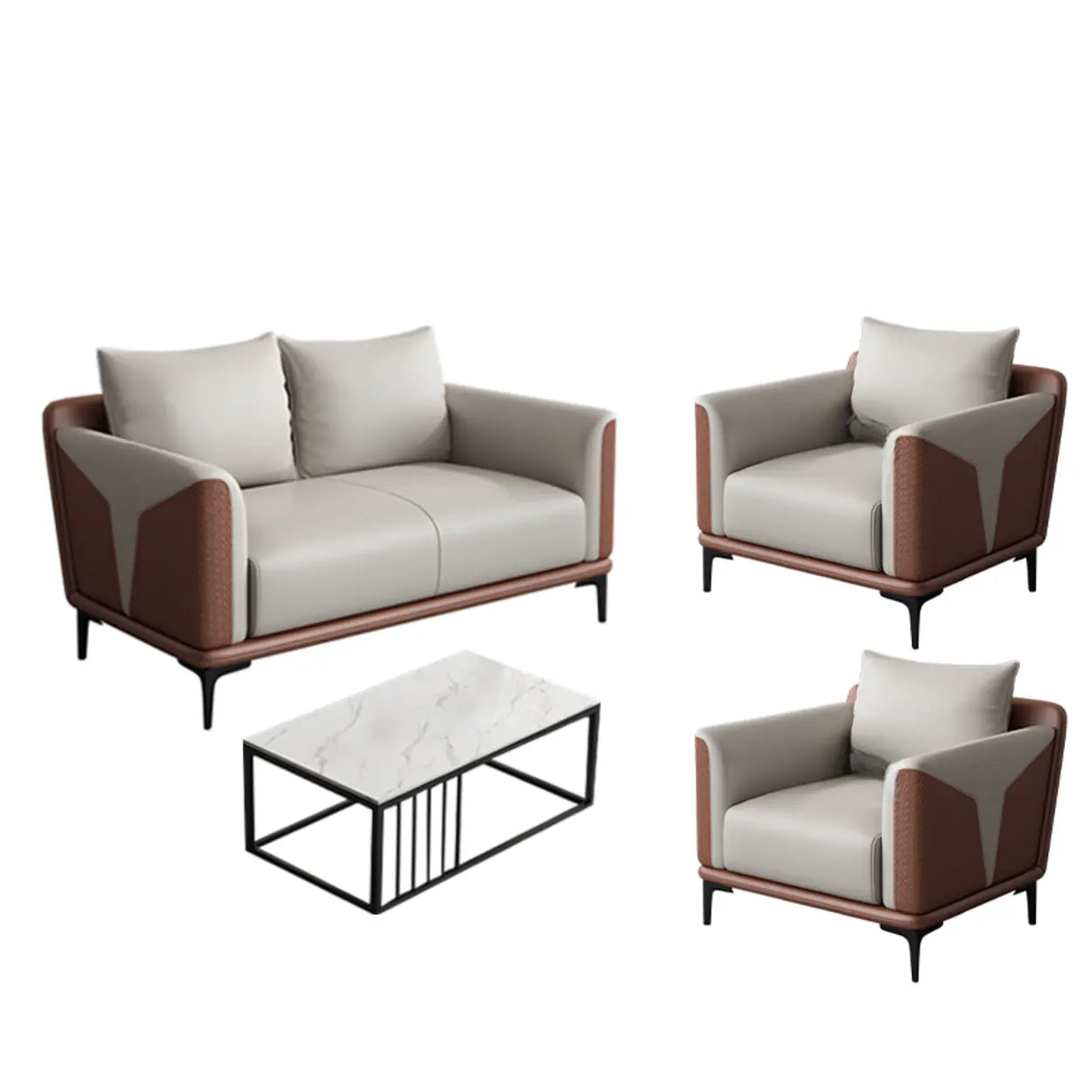 Grey Faux Leather Upholstered Back Sofa Seating Group Image - 20