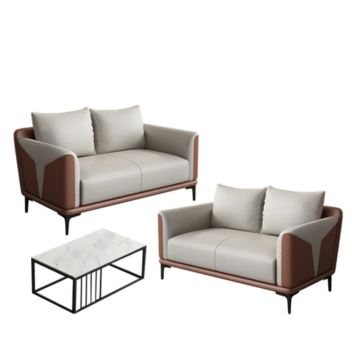 Grey Faux Leather Upholstered Back Sofa Seating Group Image - 21