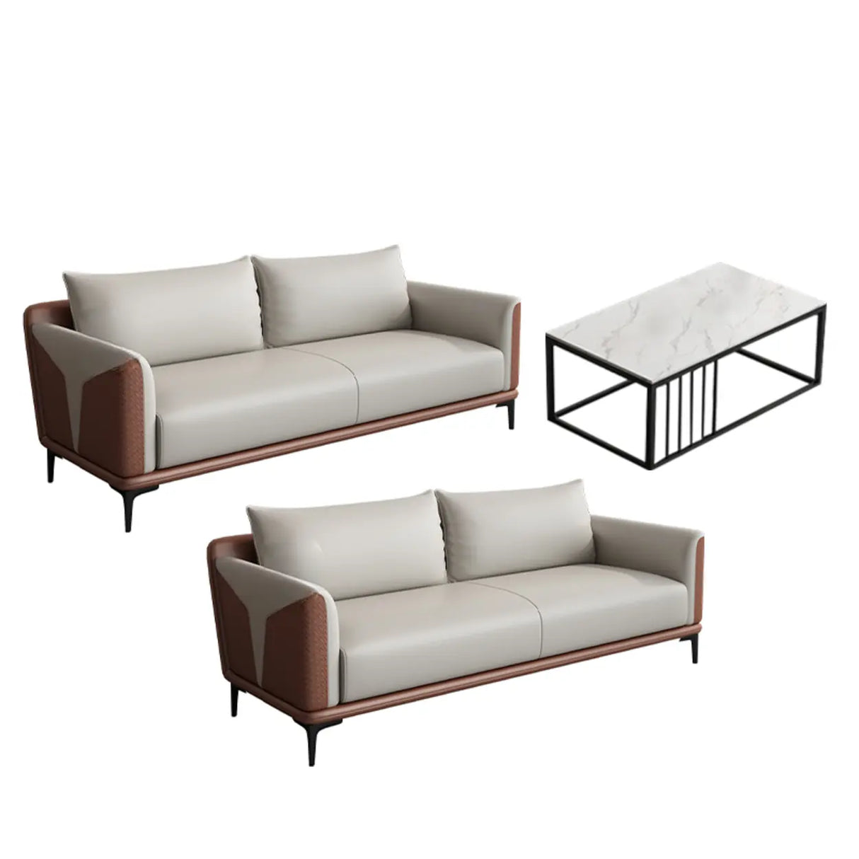 Grey Faux Leather Upholstered Back Sofa Seating Group Image - 22