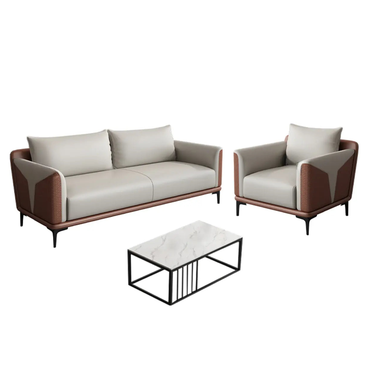 Grey Faux Leather Upholstered Back Sofa Seating Group Image - 23