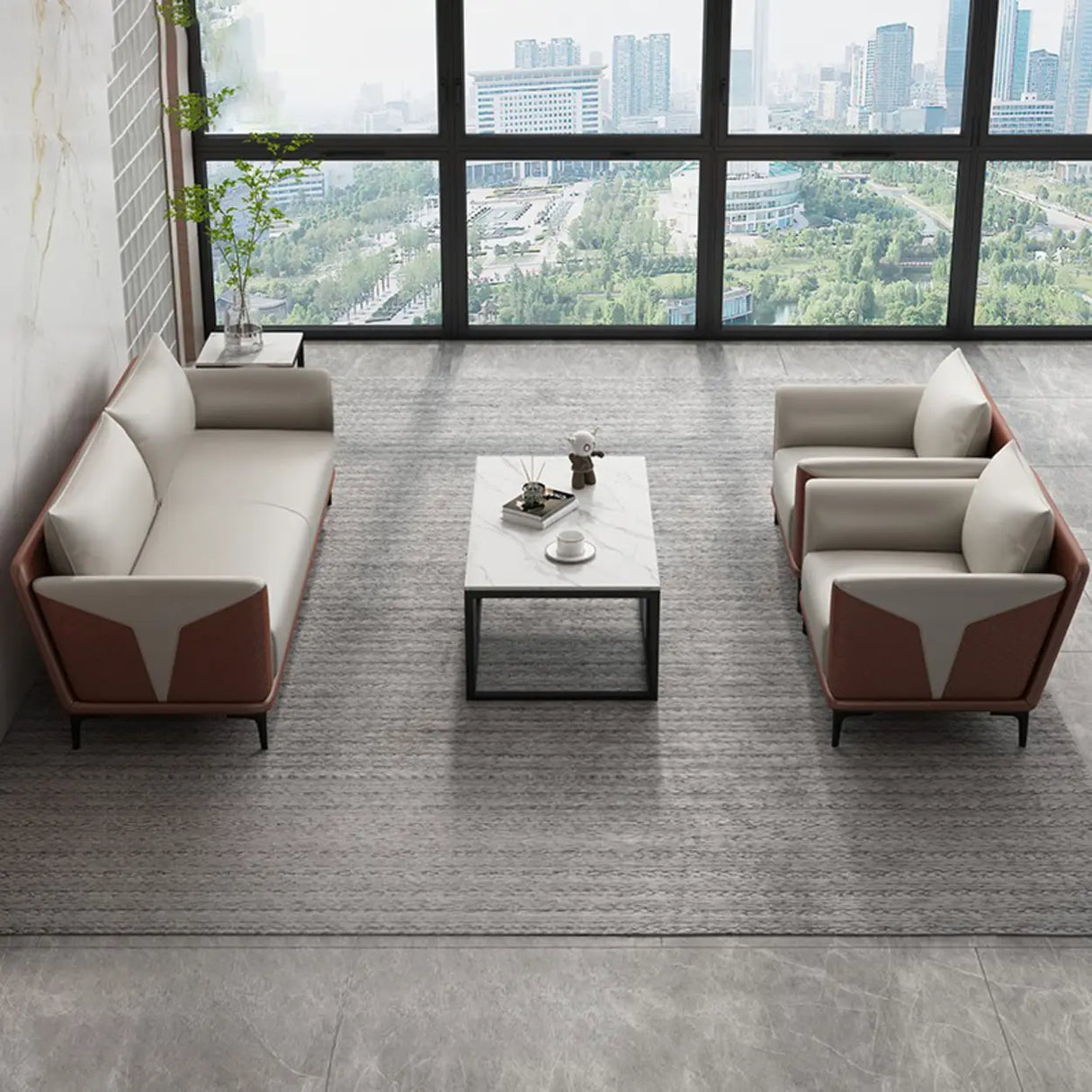 Grey Faux Leather Upholstered Back Sofa Seating Group Image - 3