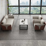 Grey Faux Leather Upholstered Back Sofa Seating Group Image - 3