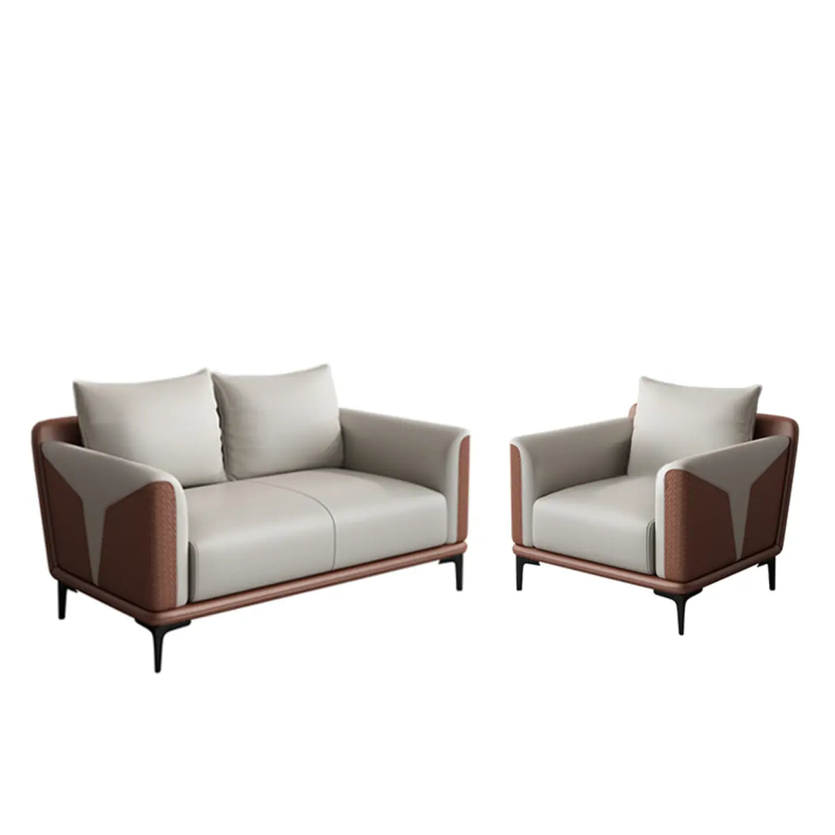 Grey Faux Leather Upholstered Back Sofa Seating Group Image - 10