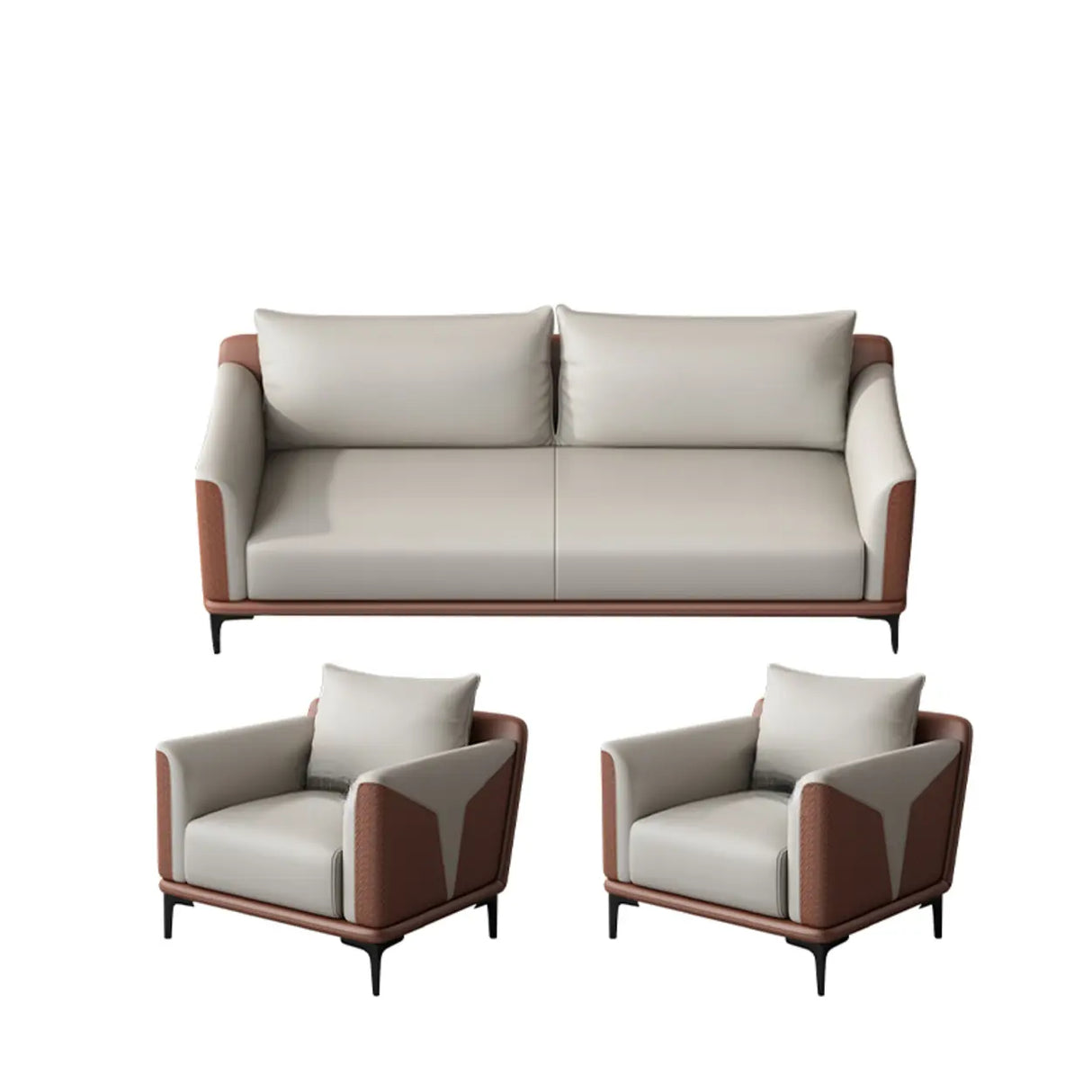 Grey Faux Leather Upholstered Back Sofa Seating Group Image - 7