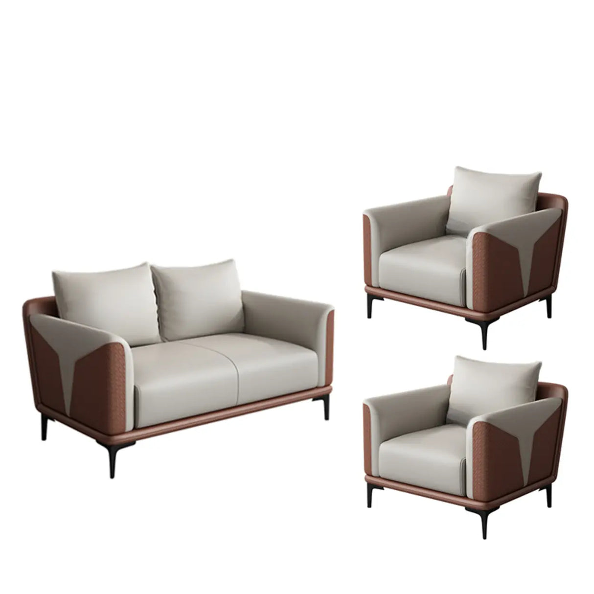 Grey Faux Leather Upholstered Back Sofa Seating Group Image - 12