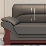 Grey Faux Leather Wooden Frame Office Sofa with Arms Image - 10