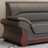 Grey Faux Leather Wooden Frame Office Sofa with Arms Image - 12