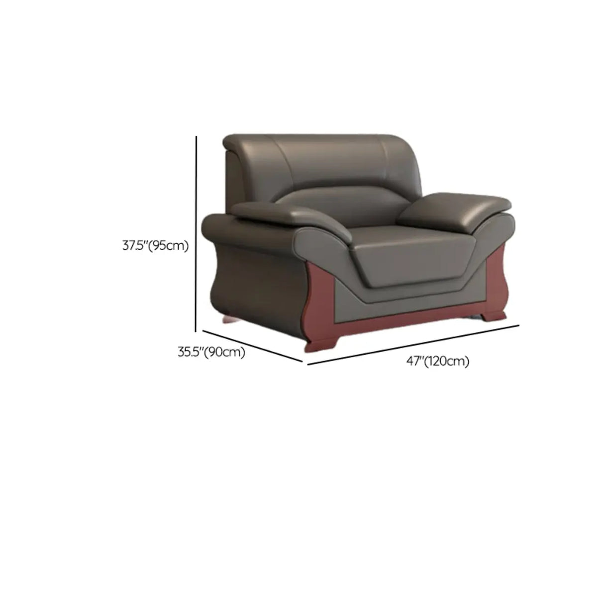 Grey Faux Leather Wooden Frame Office Sofa with Arms 