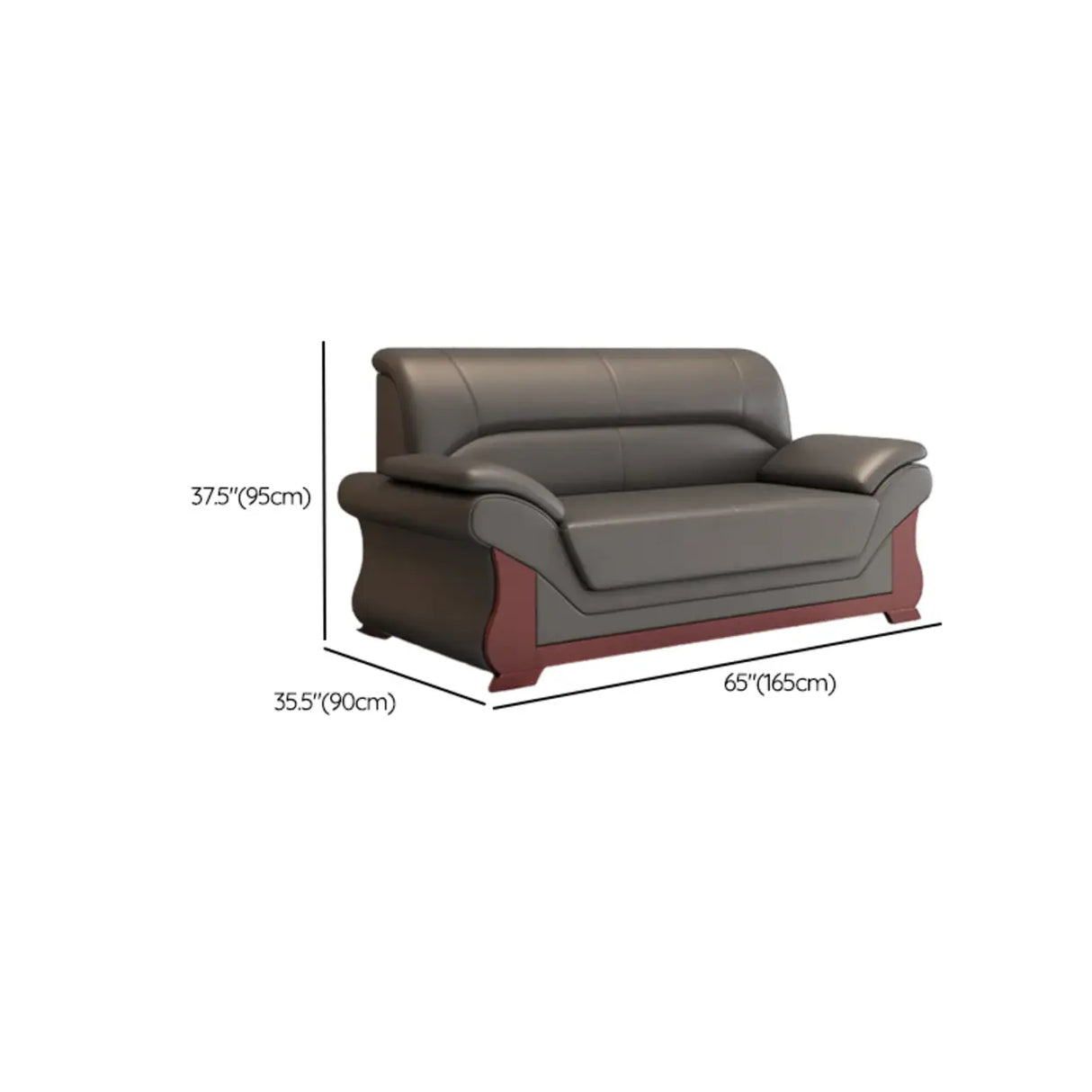Grey Faux Leather Wooden Frame Office Sofa with Arms Image - 16