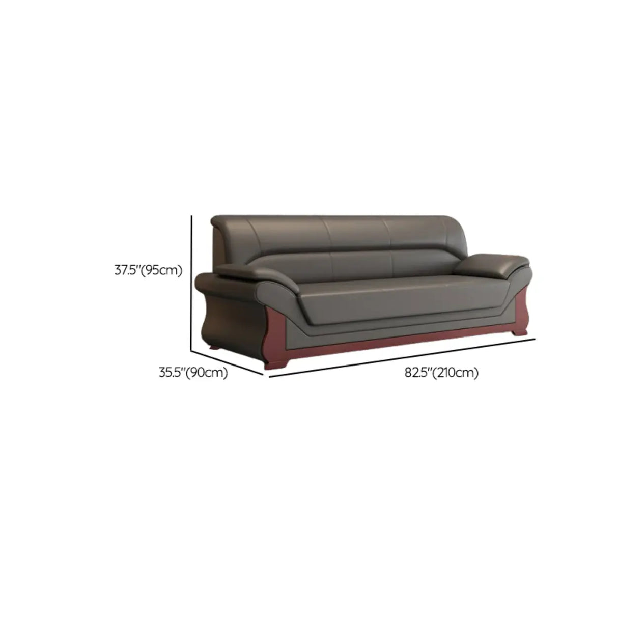Grey Faux Leather Wooden Frame Office Sofa with Arms Image - 17