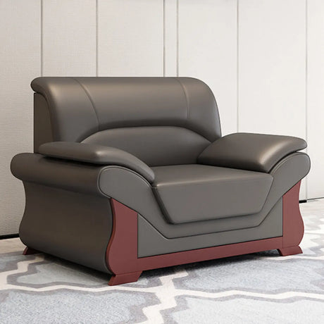 Grey Faux Leather Wooden Frame Office Sofa with Arms Image - 2