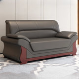 Grey Faux Leather Wooden Frame Office Sofa with Arms Image - 3