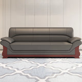 Grey Faux Leather Wooden Frame Office Sofa with Arms Image - 6