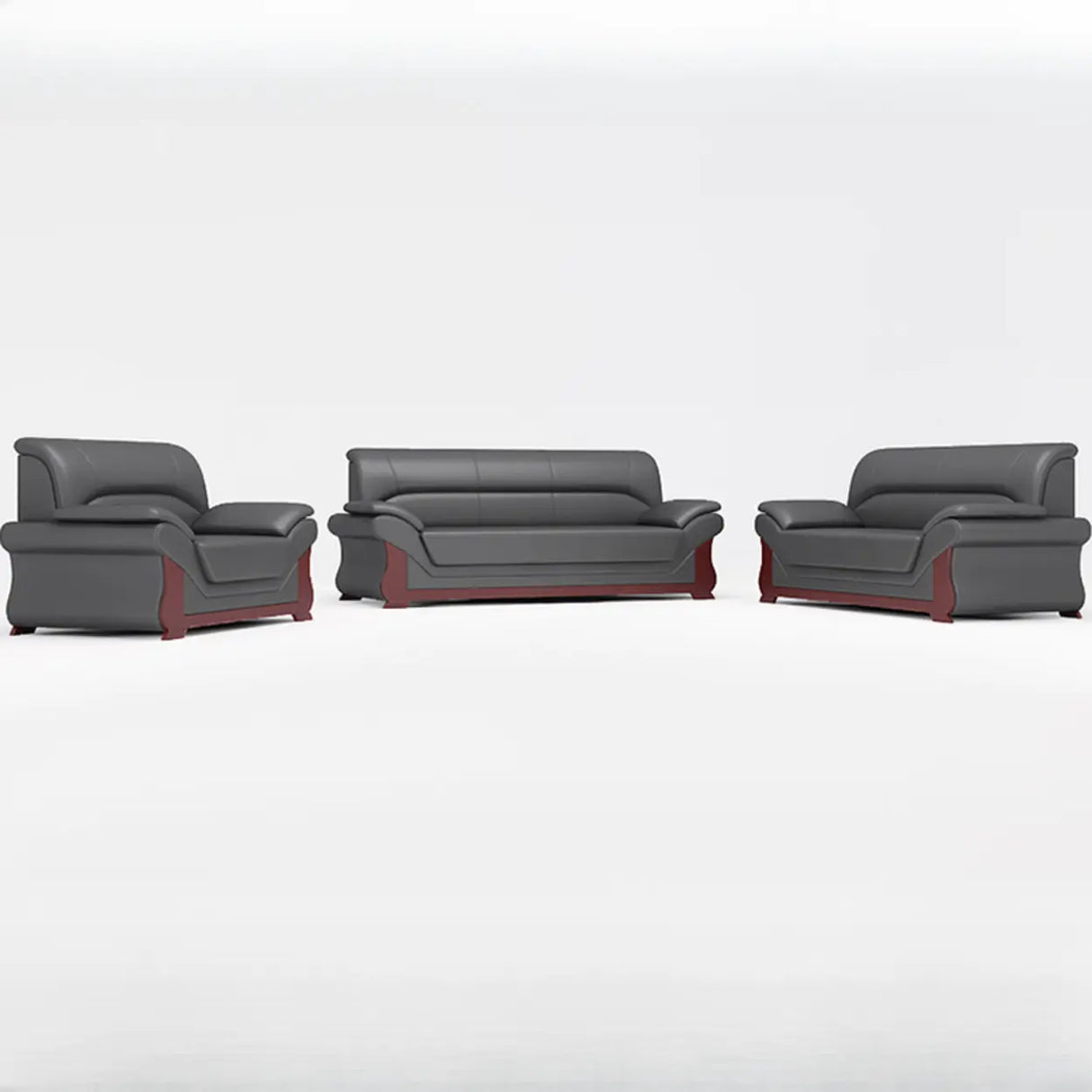 Grey Faux Leather Wooden Frame Office Sofa with Arms Image - 7
