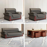 Grey Faux Leather Wooden Frame Office Sofa with Arms Image - 8