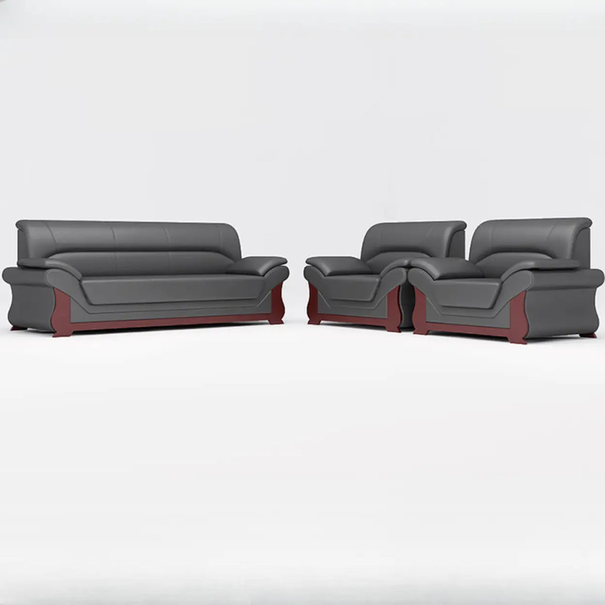 Grey Faux Leather Wooden Frame Office Sofa with Arms Image - 9