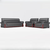 Grey Faux Leather Wooden Frame Office Sofa with Arms Image - 9