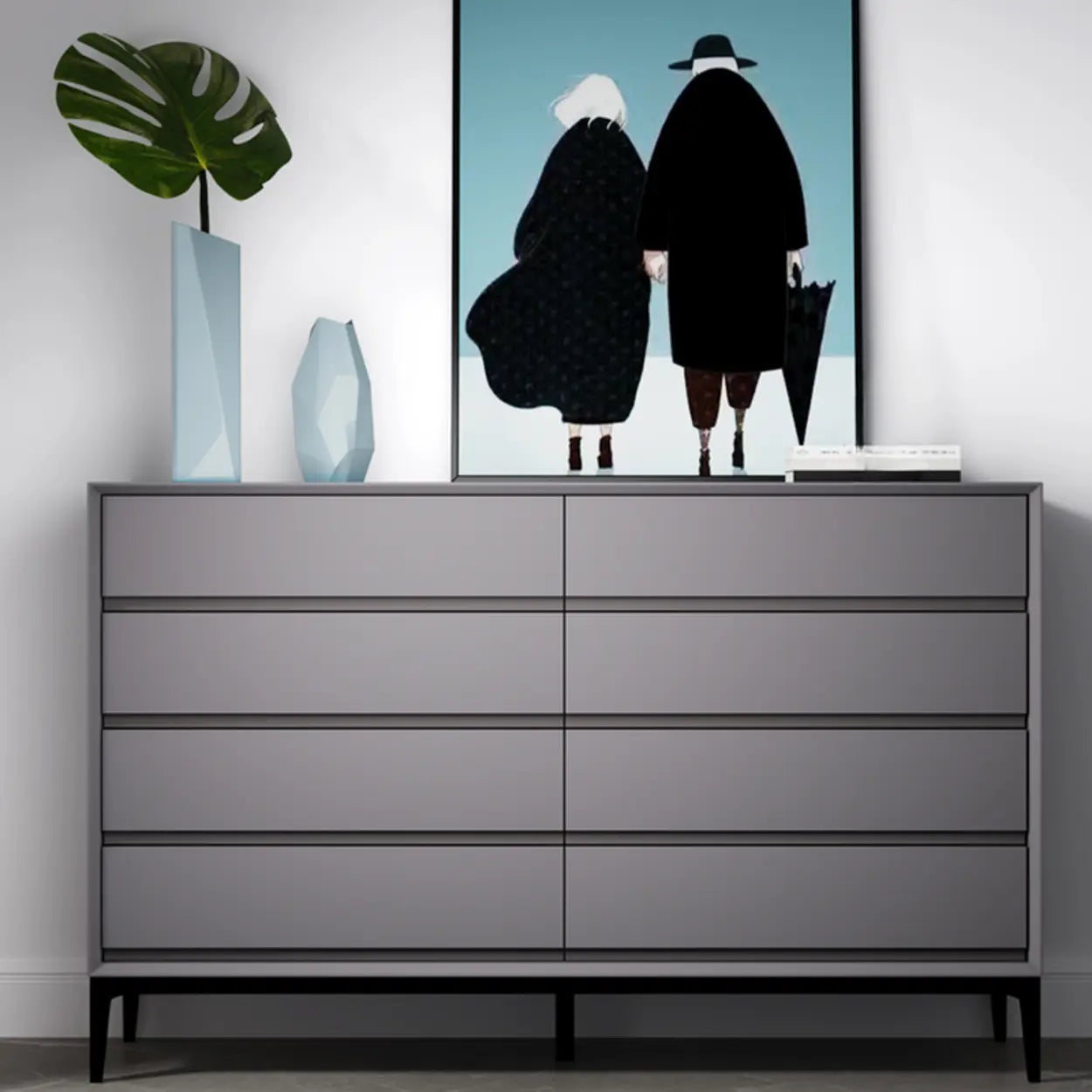 Grey Finish Wooden Eight-Drawer Dresser Chest Image - 1