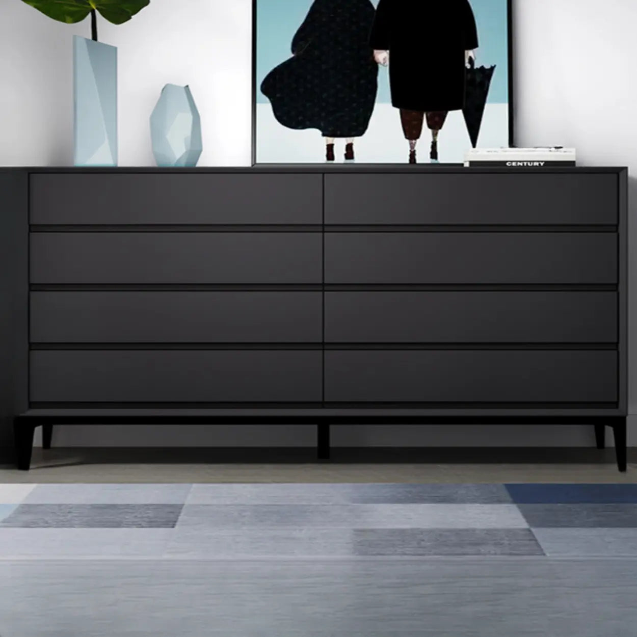 Grey Finish Wooden Eight-Drawer Dresser Chest Image - 2