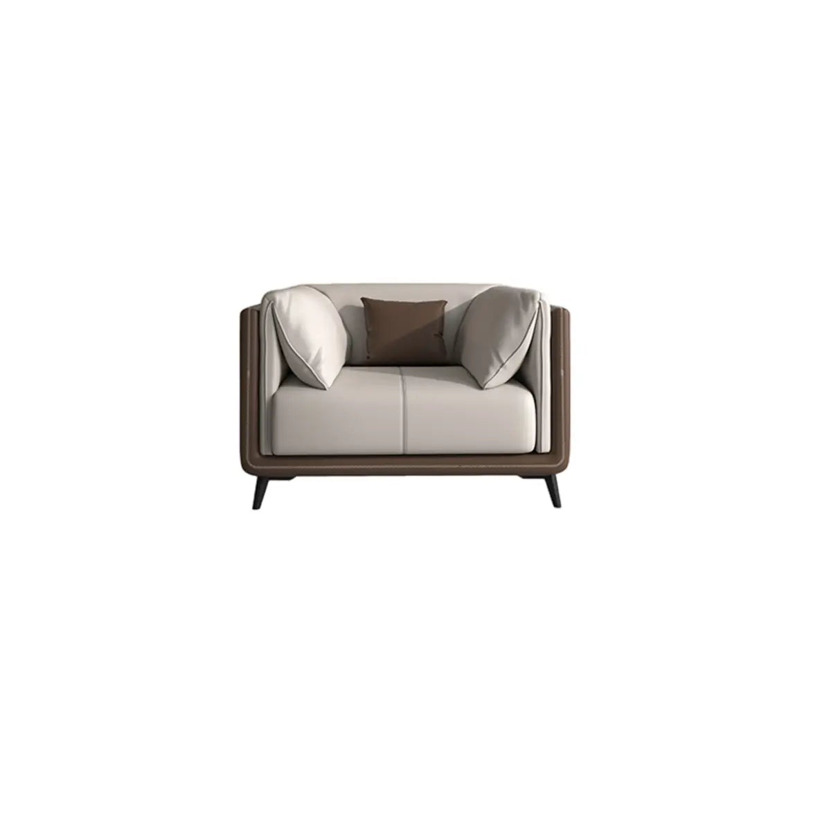 Grey Genuine Leather Sewn Pillow Back Sofa with Legs Image - 11