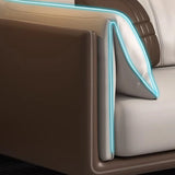 Grey Genuine Leather Sewn Pillow Back Sofa with Legs Image - 12
