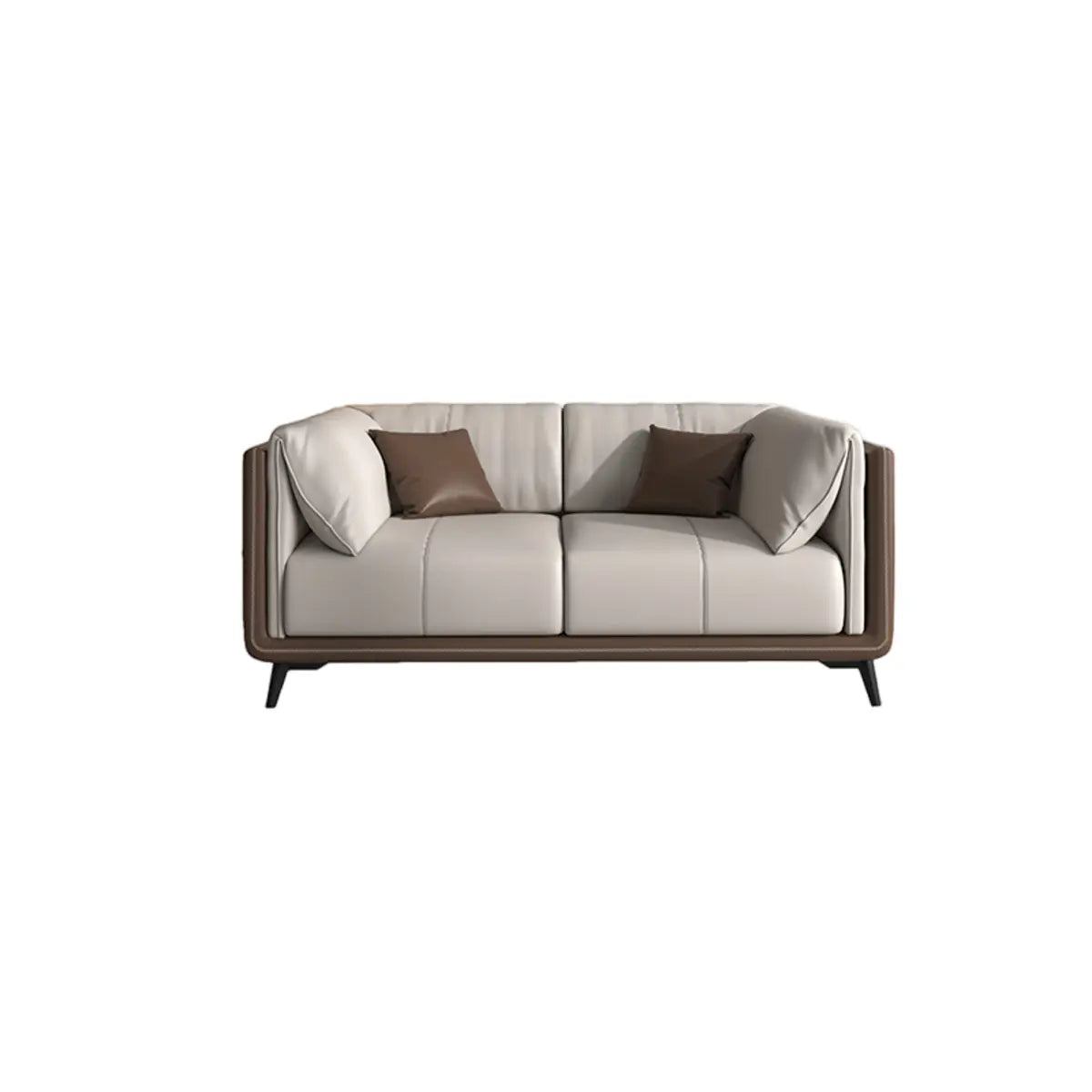 Grey Genuine Leather Sewn Pillow Back Sofa with Legs Image - 13