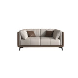 Grey Genuine Leather Sewn Pillow Back Sofa with Legs Image - 13