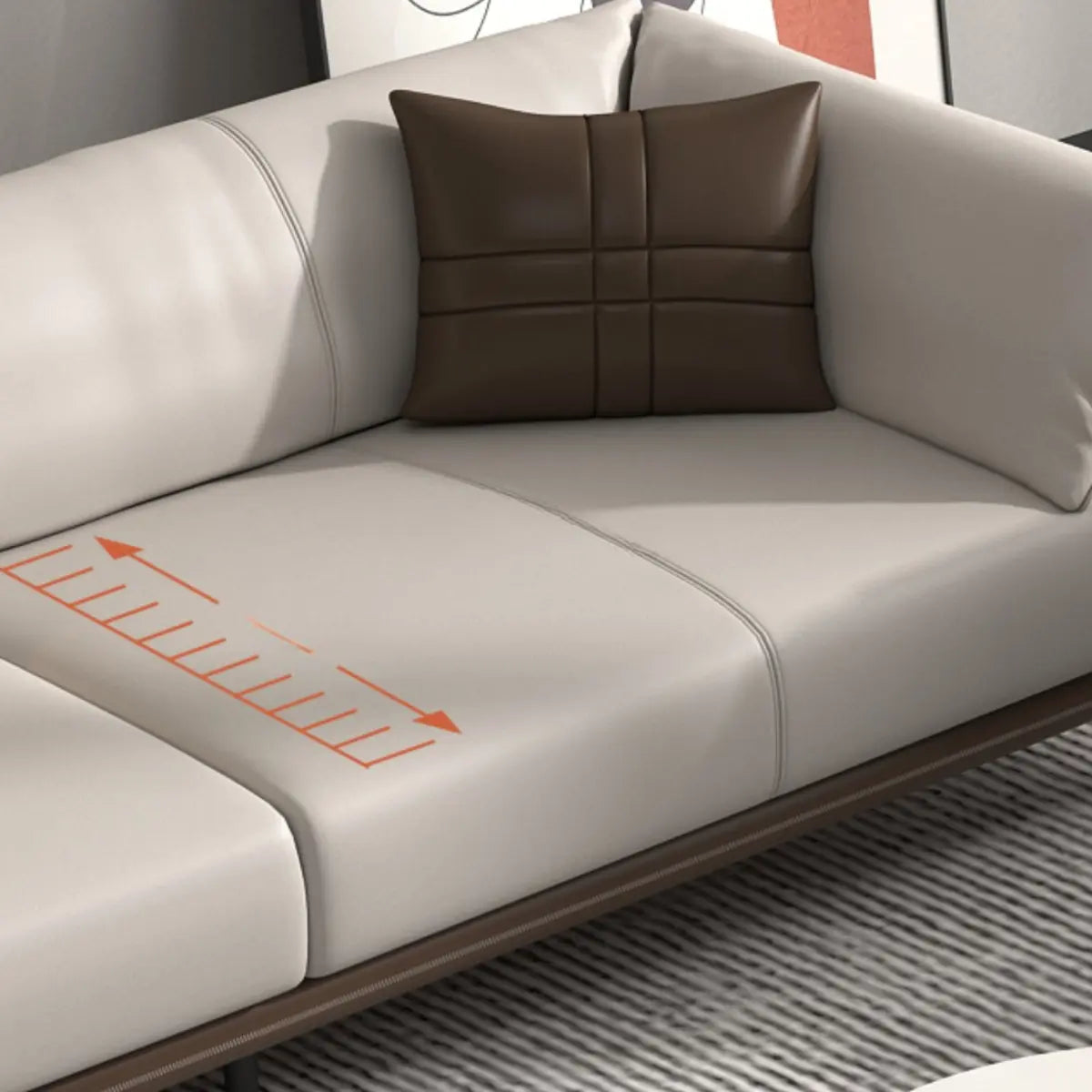 Grey Genuine Leather Sewn Pillow Back Sofa with Legs Image - 14