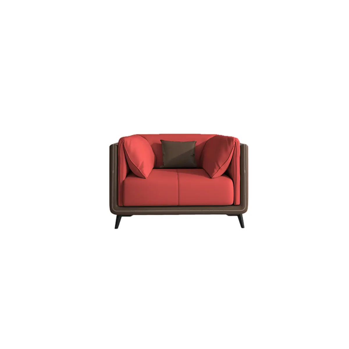 Grey Genuine Leather Sewn Pillow Back Sofa with Legs Image - 15