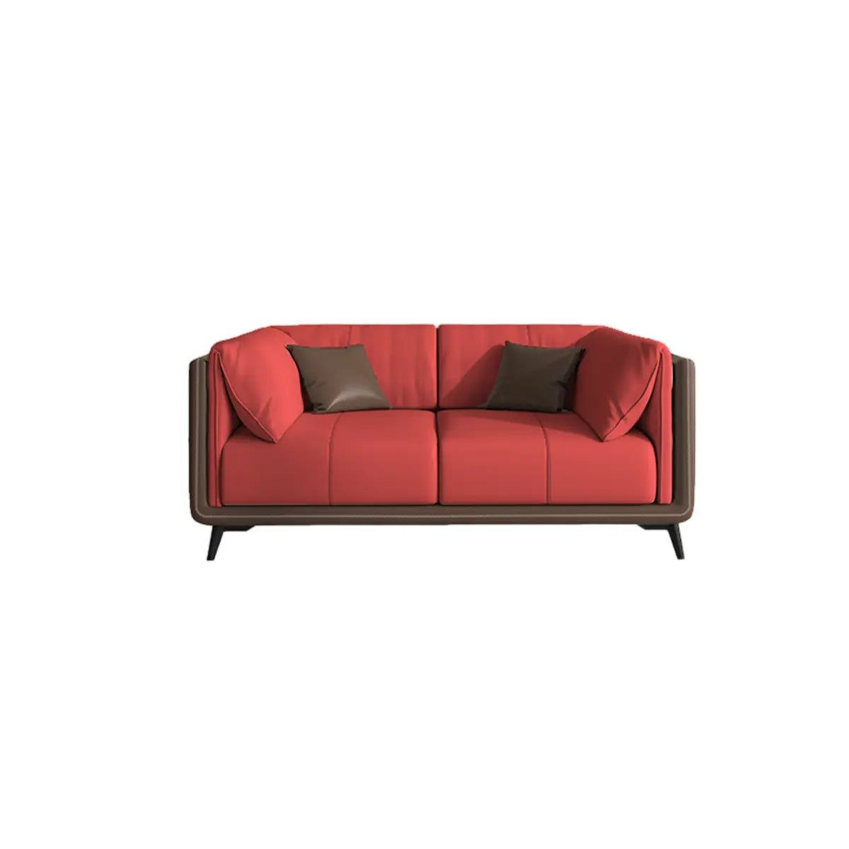Grey Genuine Leather Sewn Pillow Back Sofa with Legs Image - 18