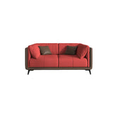 Grey Genuine Leather Sewn Pillow Back Sofa with Legs Image - 18