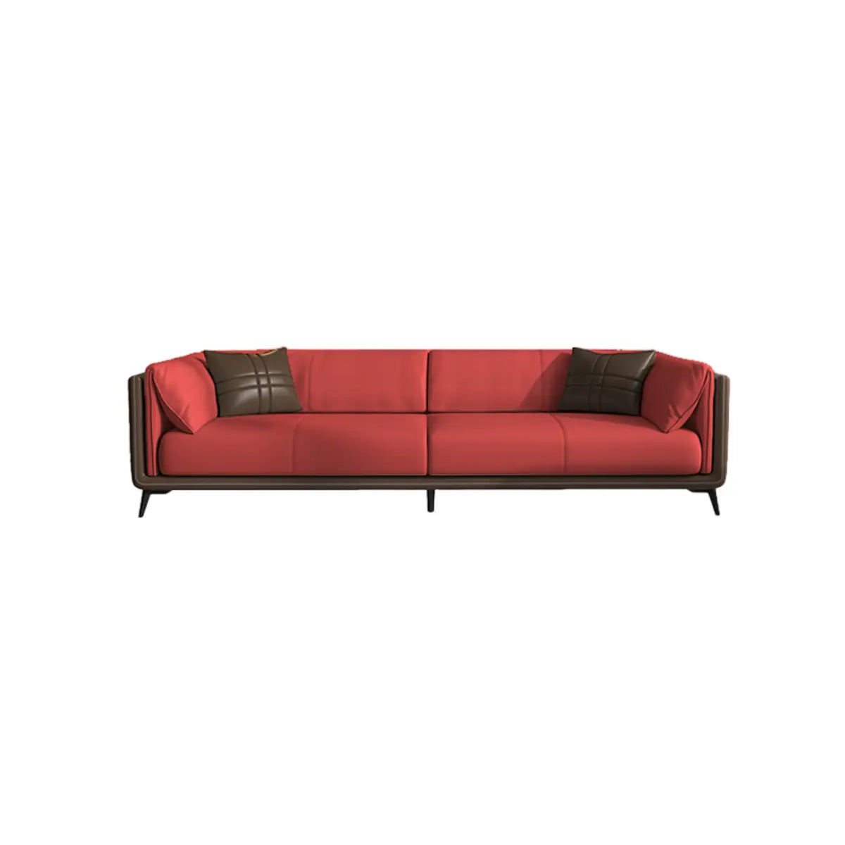 Grey Genuine Leather Sewn Pillow Back Sofa with Legs Image - 19