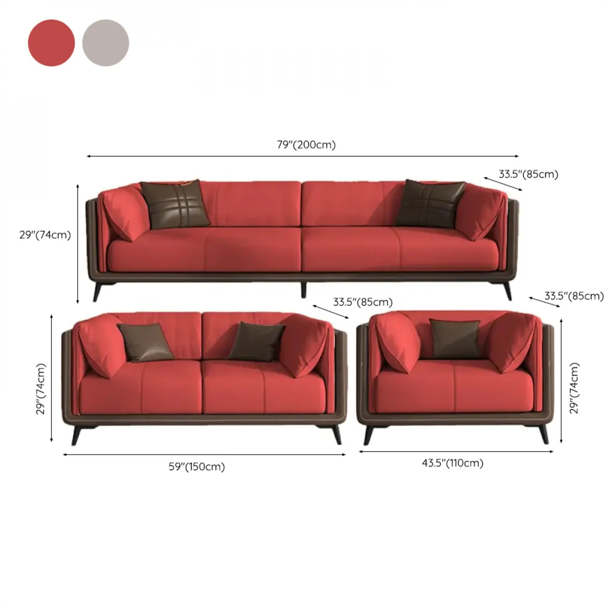 Grey Genuine Leather Sewn Pillow Back Sofa with Legs Image - 30