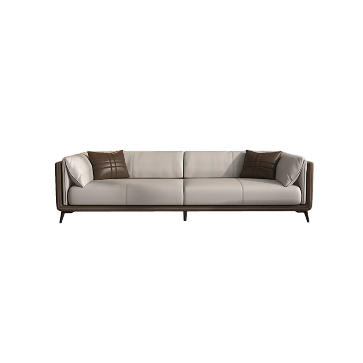 Grey Genuine Leather Sewn Pillow Back Sofa with Legs Image - 2