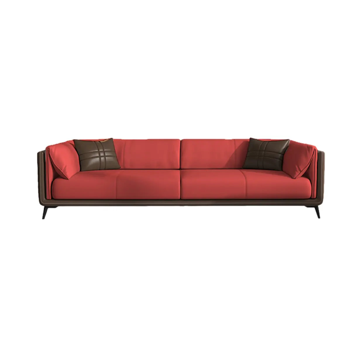 Grey Genuine Leather Sewn Pillow Back Sofa with Legs Image - 20