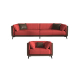 Grey Genuine Leather Sewn Pillow Back Sofa with Legs Image - 21