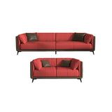 Grey Genuine Leather Sewn Pillow Back Sofa with Legs Image - 22