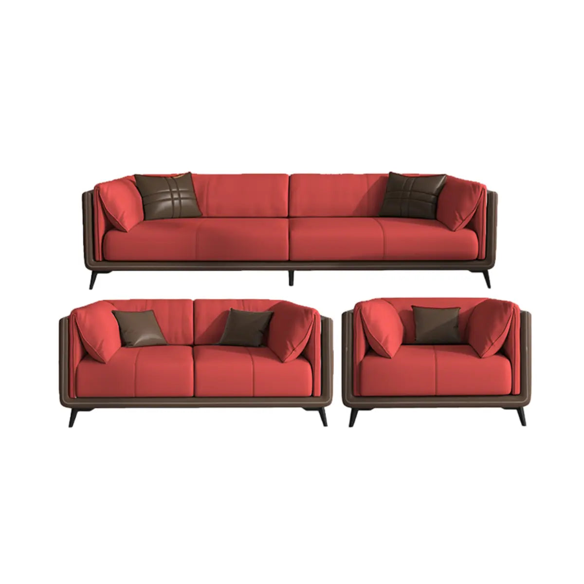 Grey Genuine Leather Sewn Pillow Back Sofa with Legs Image - 23