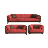 Grey Genuine Leather Sewn Pillow Back Sofa with Legs Image - 23
