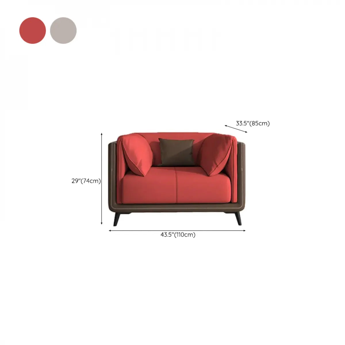 Grey Genuine Leather Sewn Pillow Back Sofa with Legs 
