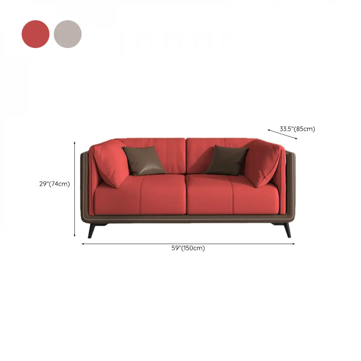 Grey Genuine Leather Sewn Pillow Back Sofa with Legs Image - 25