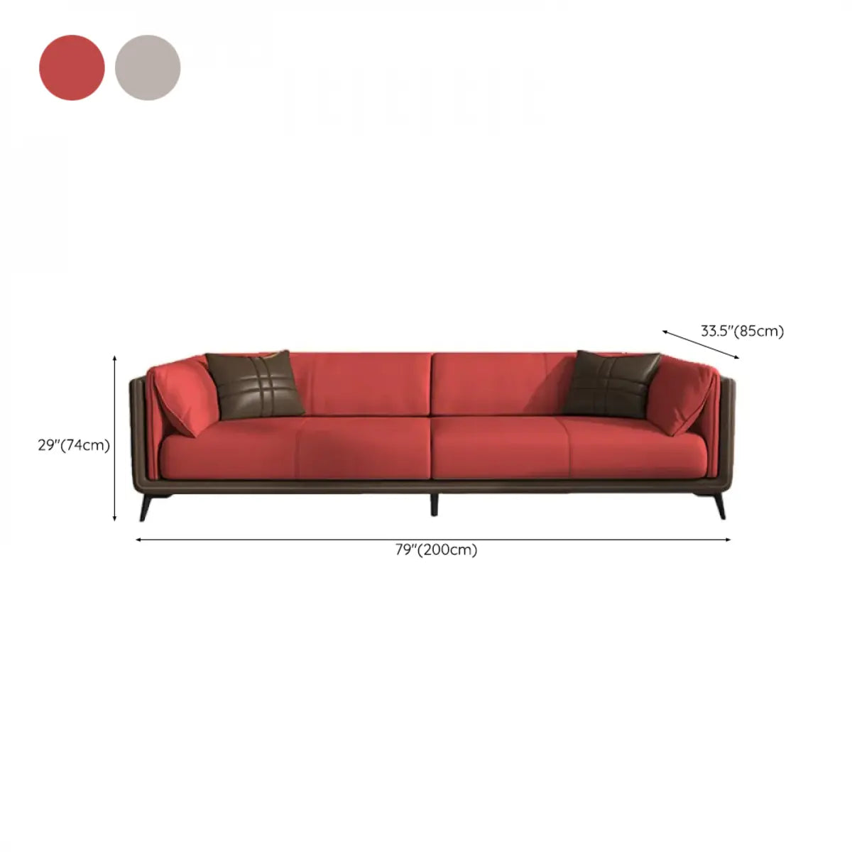 Grey Genuine Leather Sewn Pillow Back Sofa with Legs Image - 26