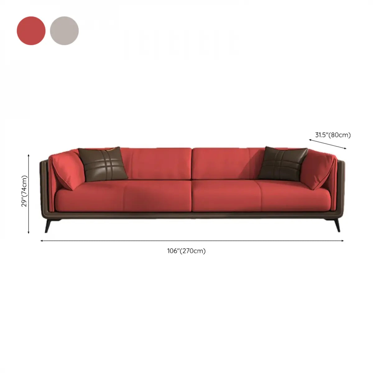 Grey Genuine Leather Sewn Pillow Back Sofa with Legs Image - 27