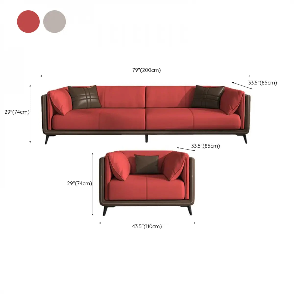 Grey Genuine Leather Sewn Pillow Back Sofa with Legs Image - 28