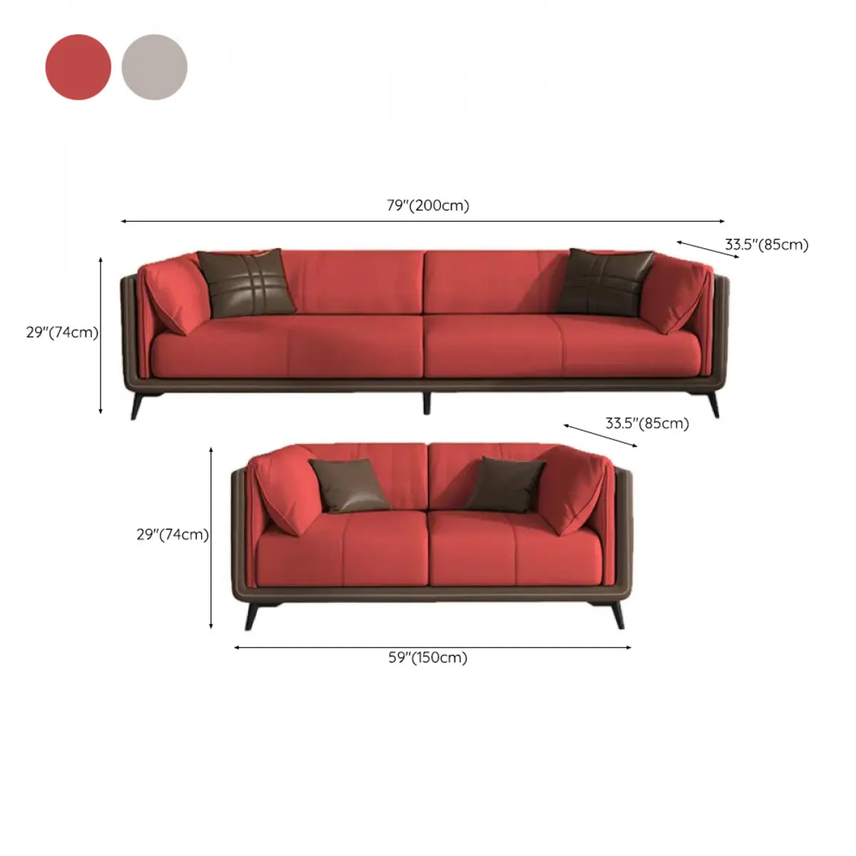 Grey Genuine Leather Sewn Pillow Back Sofa with Legs Image - 29
