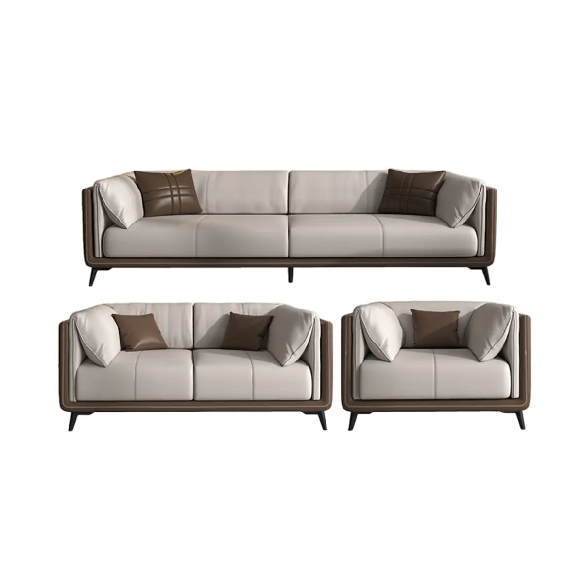 Grey Genuine Leather Sewn Pillow Back Sofa with Legs Image - 3