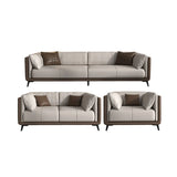 Grey Genuine Leather Sewn Pillow Back Sofa with Legs Image - 3