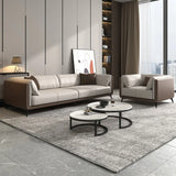 Grey Genuine Leather Sewn Pillow Back Sofa with Legs Image - 4