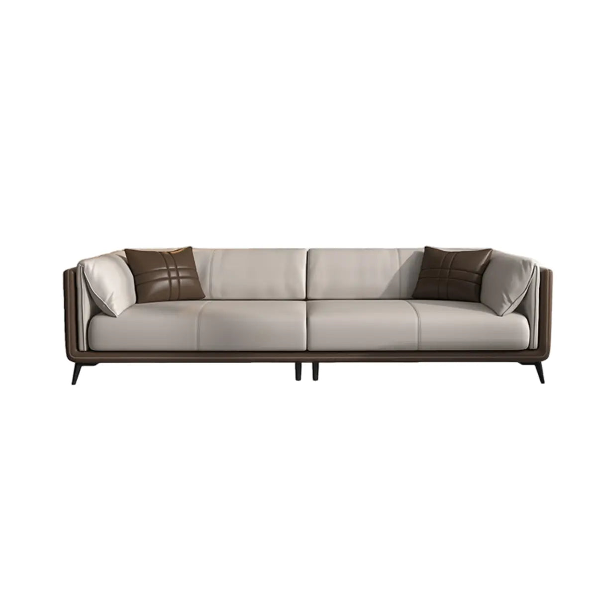 Grey Genuine Leather Sewn Pillow Back Sofa with Legs Image - 6